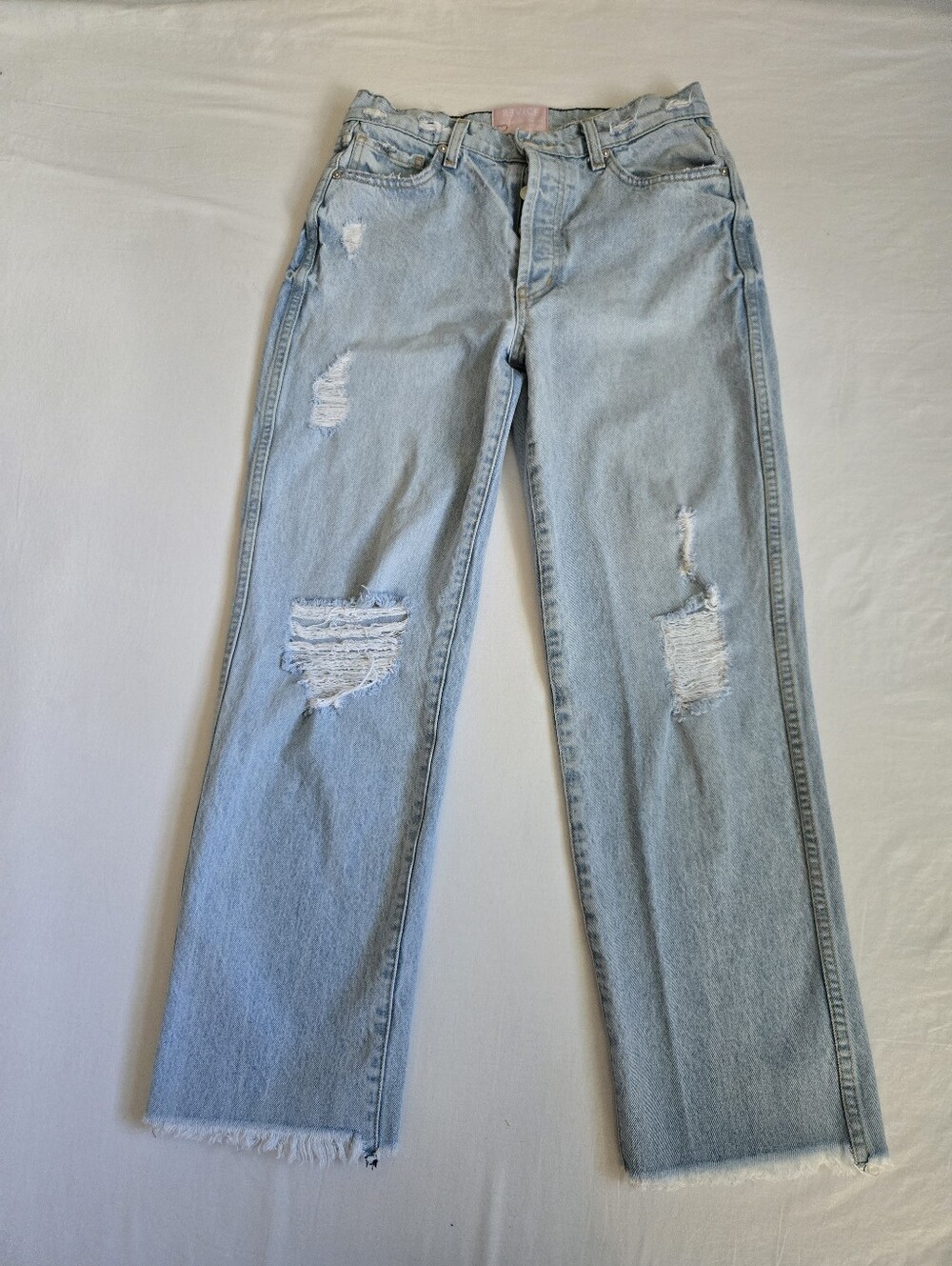 Revice Straight Leg Jeans Blue Crop Cropped Length Button Fly Blue 28